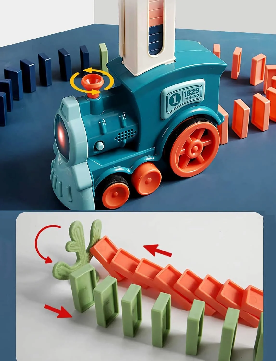 مجموعه اسباب بازی قطار دومینو، 60 قطعه بلوک دومینو با نور و صدا، اسباب بازی ساختنی STEM برای کودکان 3 تا 7 سال - رنگ ممکن است متفاوت باشد