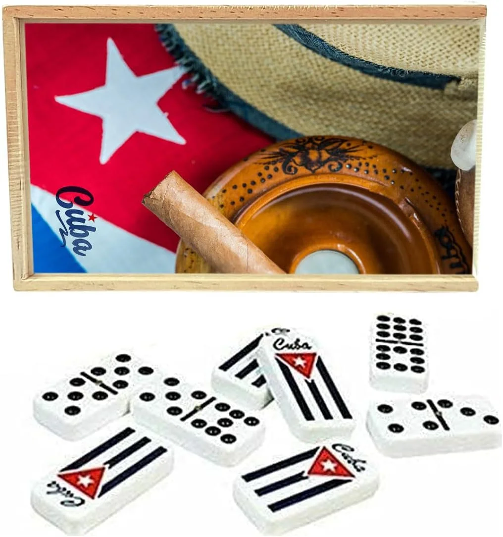 دومینو کوبایی دوبل نه، با طرح پرچم کوبا روی مهره ها، سنت های کوبایی، مناسب برای هدیه