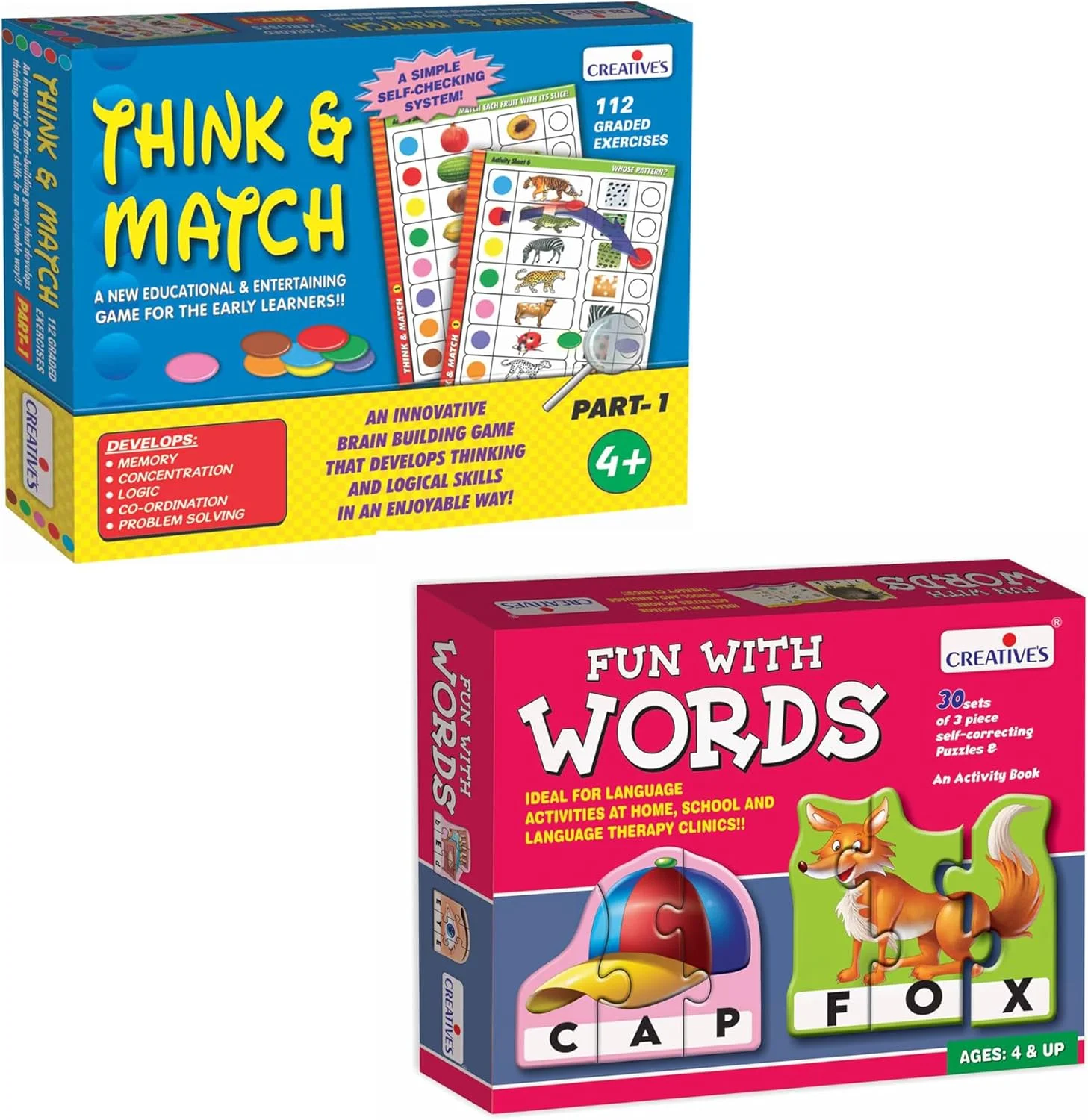 مجموعه بازی های آموزشی فکری و تطبیقی قسمت 1 و سرگرمی با کلمات برای کودکان - پازل های ساخت واژه به همراه کتاب فعالیت - تقویت حافظه، دایره لغات و حل مسئله - مناسب برای 4 سال به بالا