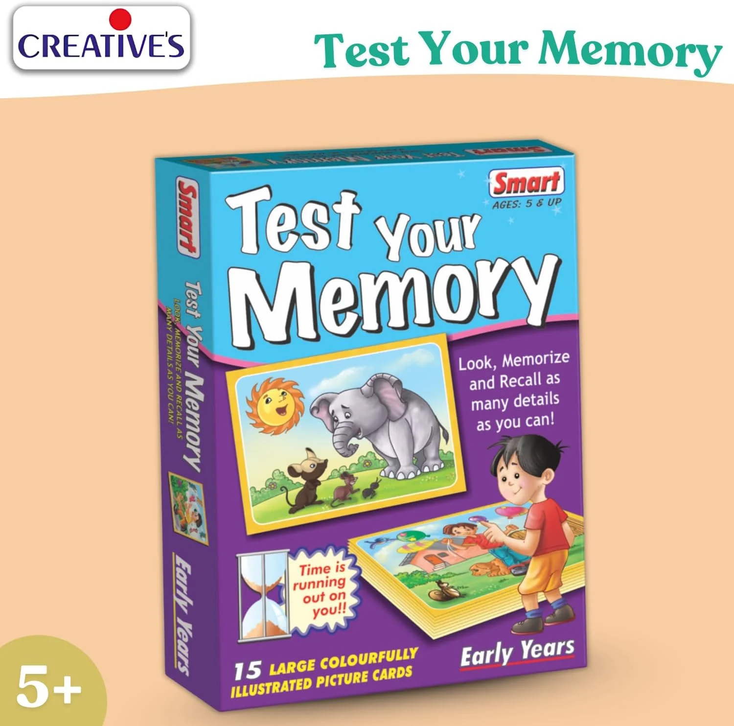 بازی هوشمندانه تست حافظه برای کودکان از Creative - 15 کارت تصویری رنگارنگ - فعالیت سرگرم کننده تمرین مغز برای تمرکز و یادآوری - اسباب بازی هوشمندانه سال های اولیه - هدیه آموزشی برای کودکان - سنین 5 سال به بالا