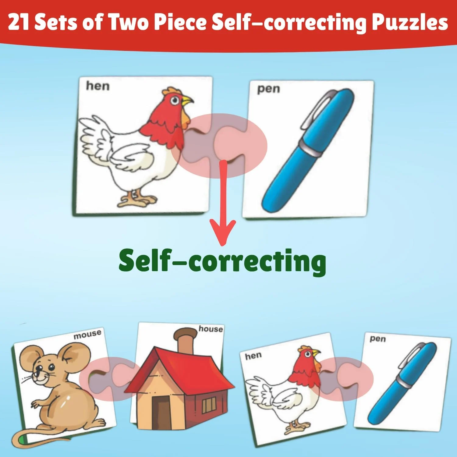 بازی پازل کلمات هم قافیه هوشمندانه برای کودکان - 21 پازل جفت کلمه خود اصلاح شونده - اسباب بازی آموزشی زبان و آواشناسی - هدیه آموزشی پیش دبستانی برای نوآموزان - 4 سال به بالا