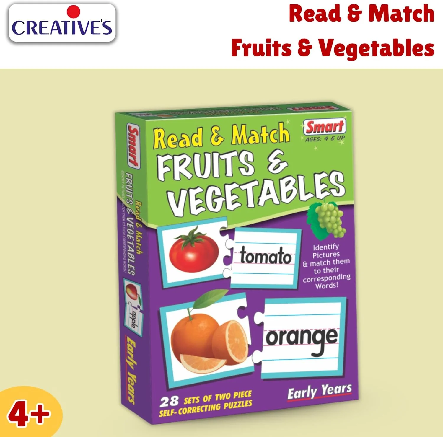 پازل میوه ها و سبزیجات هوشمند Creative – شامل 28 مجموعه دو تکه خود اصلاح شونده – آموزش هوشمندانه در سال های اولیه – آموزش میوه ها، سبزیجات و املا – هدیه ایده آل – 4 سال به بالا