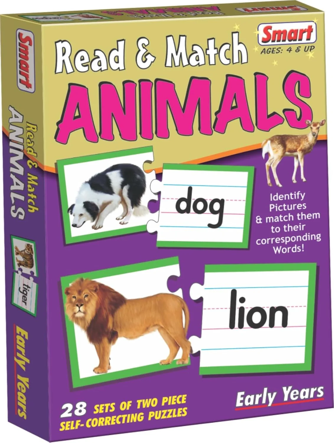 بازی پازل حیوانات «بخوان و مطابقت بده» برای کودکان - 28 پازل خود اصلاح شونده دو تکه - اسباب بازی تطبیق تصویر حیوانات و تشخیص کلمات - هدیه آموزشی برای سنین 4 سال به بالا