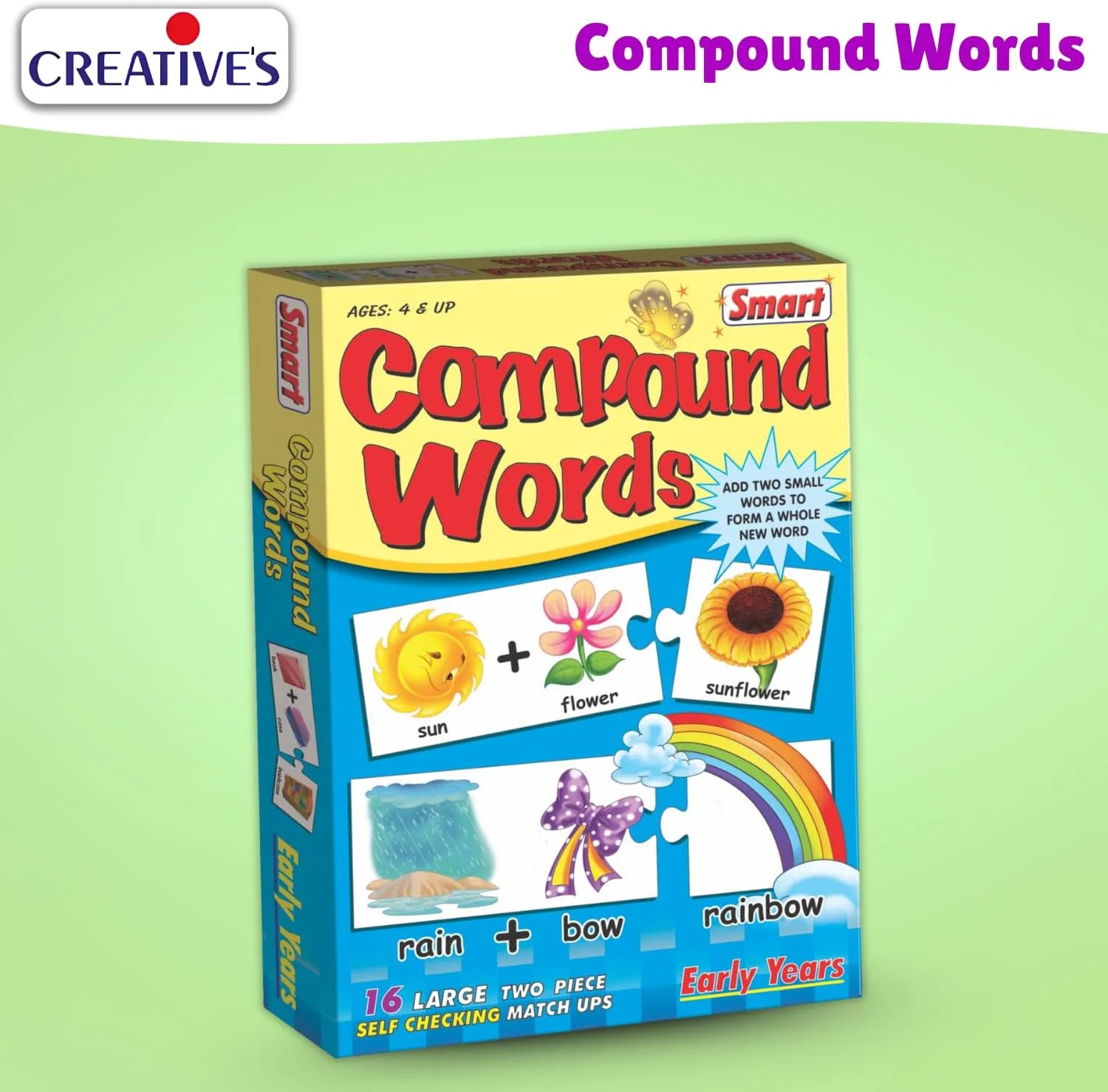 پازل کلمات ترکیبی هوشمندانه Creative برای کودکان – 16 جفت‌سازی خود-اصلاح‌گر 2 تکه - یادگیری ساخت کلمات جدید - اسباب‌بازی آموزشی سال‌های اولیه - هدیه یادگیری سرگرم‌کننده برای پسران و دختران - برای سنین 4 سال به بالا