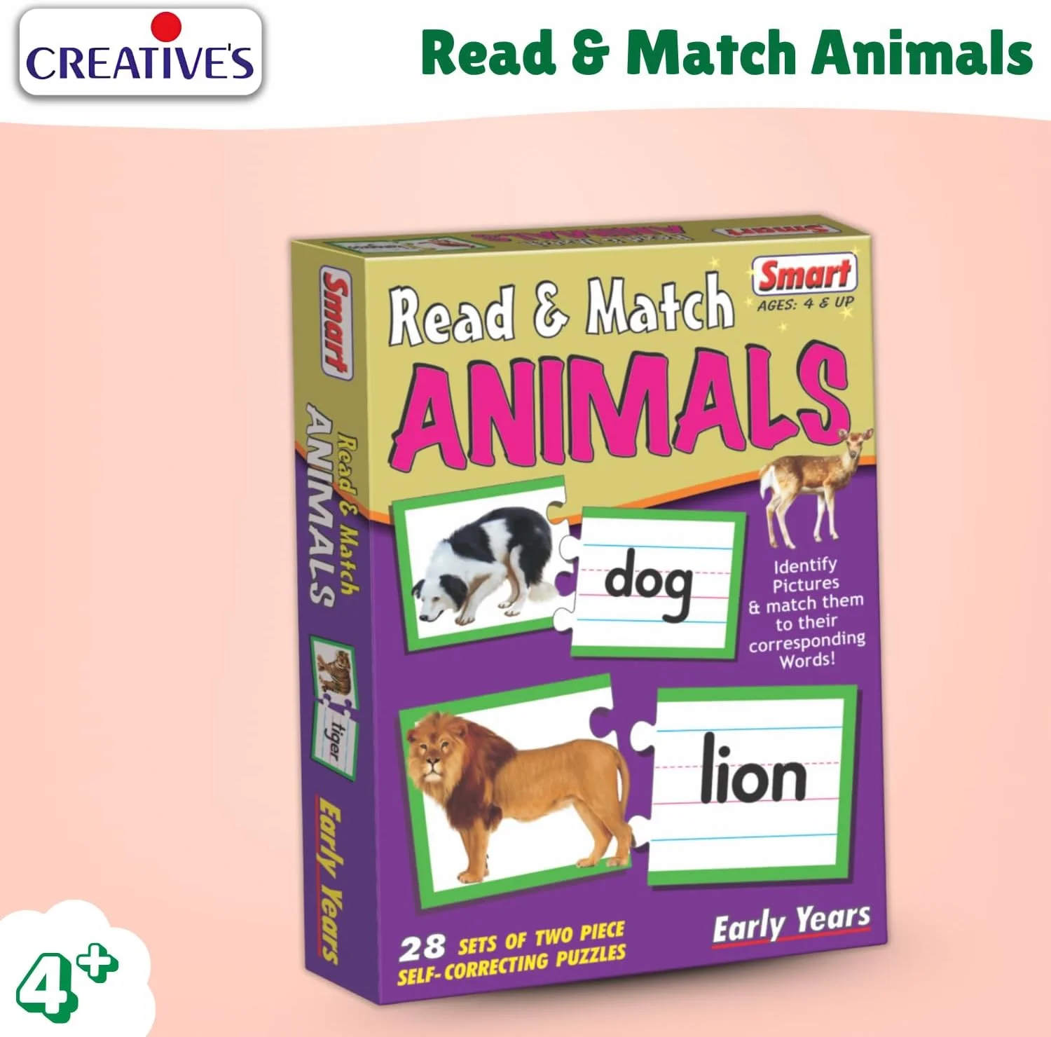 بازی پازل حیوانات «بخوان و مطابقت بده» برای کودکان - 28 پازل خود اصلاح شونده دو تکه - اسباب بازی تطبیق تصویر حیوانات و تشخیص کلمات - هدیه آموزشی برای سنین 4 سال به بالا