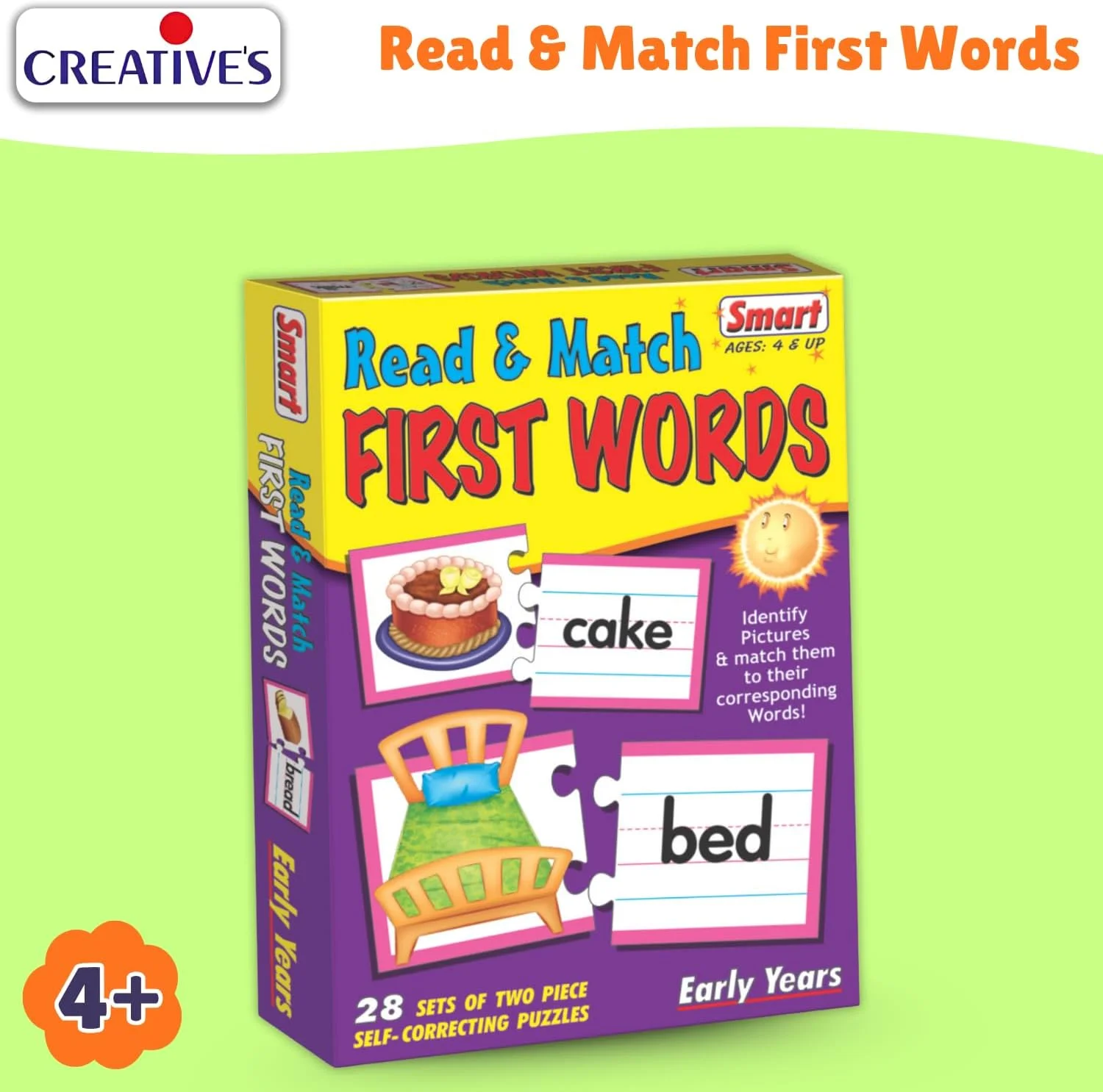 پازل هوشمند خواندن و تطبیق اولین کلمات Creative - شامل 28 مجموعه دو تکه خود اصلاح گر - بازی تشخیص کلمه برای یادگیری اولیه - اسباب بازی آموزشی برای کودکان - هدیه ای برای کودکان نوپا و پیش دبستانی - 4 سال به بالا