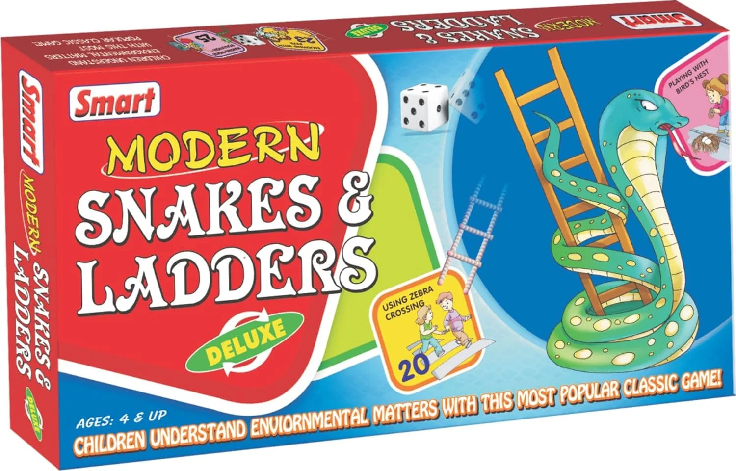 بازی فکری مدرن مار و پله لوکس | بازی آموزشی تخته ای برای سرگرمی کودکان و بازی خانوادگی برای 2 تا 6 بازیکن | در حین بازی مار و پله کلاسیک | 4 سال به بالا