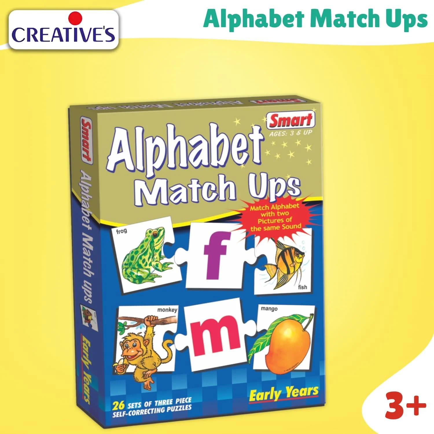 بازی پازل تطبیق حروف الفبا برای کودکان - 26 مجموعه سه تکه خود اصلاح شونده - تطبیق حروف با تصاویر هم صدا - اسباب بازی آموزشی هوشمند برای سال های اولیه - هدیه برای کودکان نوپا 3 سال به بالا
