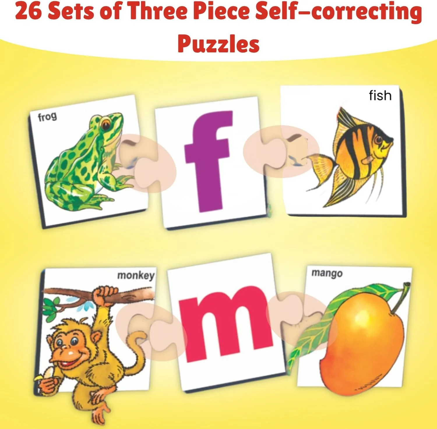 بازی پازل تطبیق حروف الفبا برای کودکان - 26 مجموعه سه تکه خود اصلاح شونده - تطبیق حروف با تصاویر هم صدا - اسباب بازی آموزشی هوشمند برای سال های اولیه - هدیه برای کودکان نوپا 3 سال به بالا