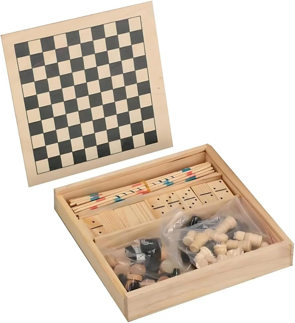 بازی های چوبی 4 در 1: شامل دومینو، شطرنج، دوز و میکادو