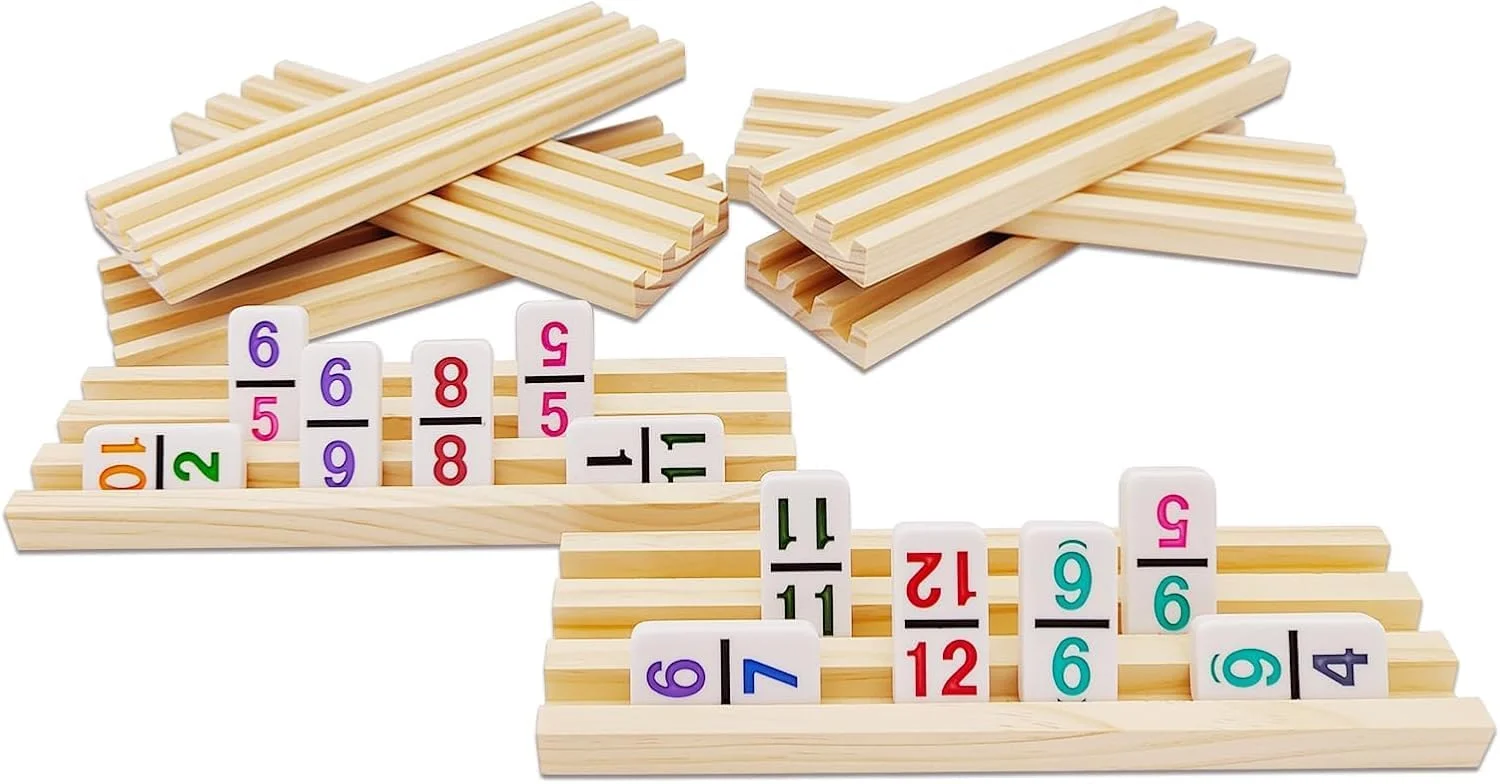 ست ۸ تایی پایه چوبی دومینو برای بازی های تخته ای کلاسیک، سینی و نگهدارنده برای دومینو قطار مکزیکی، دومینو پای مرغی، دومینو کوبایی - کاشی های دومینو شامل نمی شود