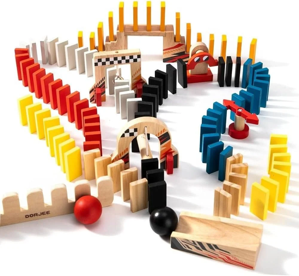 مجموعه اسباب بازی دومینو ریلی کودکانه - 115 قطعه، اسباب بازی ساختنی آموزشی STEM برای سرگرمی واکنش زنجیره ای