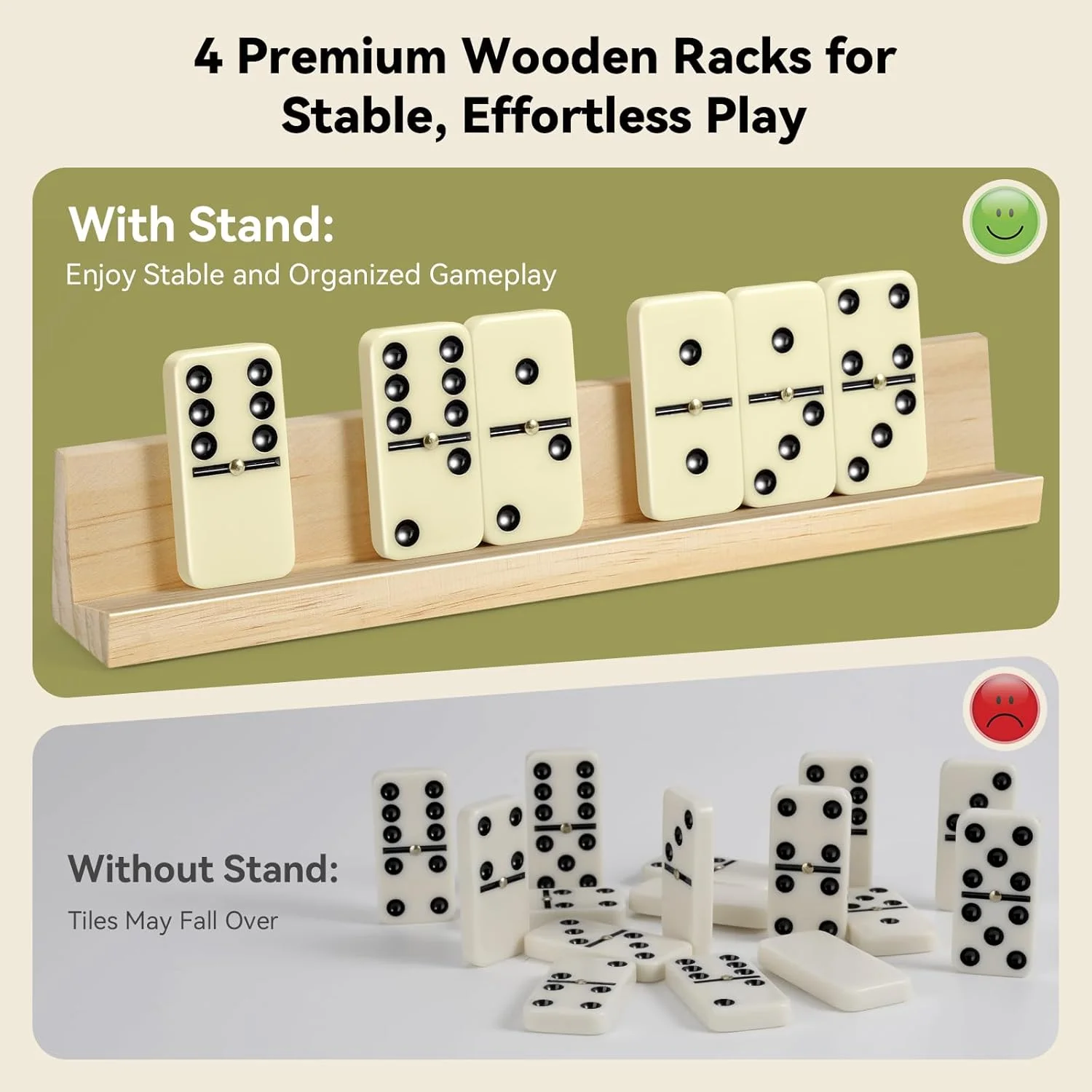 مجموعه دومینو باتورو جامبو و فوق العاده ضخیم دابل 6 برای بزرگسالان، 28 مهره بزرگ با 4 پایه چوبی، کیف حمل قابل حمل، مجموعه دومینو ممتاز برای بزرگسالان، کودکان، شب بازی خانوادگی کلاسیک و بازی های مهمانی