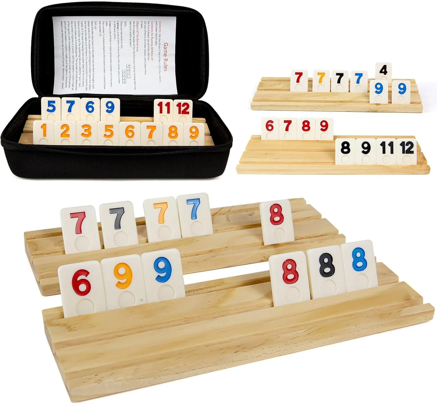 مجموعه دومینو برای 4-6 بازیکن، نسخه رومی کیوب 6 نفره با 6 پایه چوبی، مجموعه بازی مسافرتی 160 قطعه ای وارامی کیوب با جعبه قابل حمل