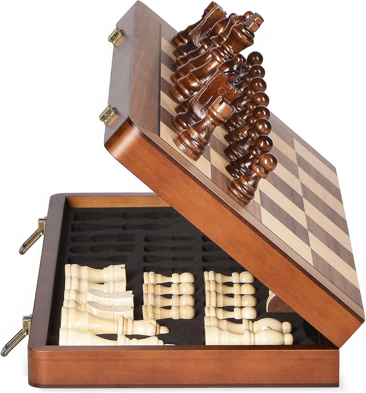 صفحه شطرنج چوبی 15 اینچی با مهره های مغناطیسی - وزیر اضافی - صفحه شطرنج تاشو قابل حمل برای بازی های مسابقات شطرنج بزرگسالان و کودکان