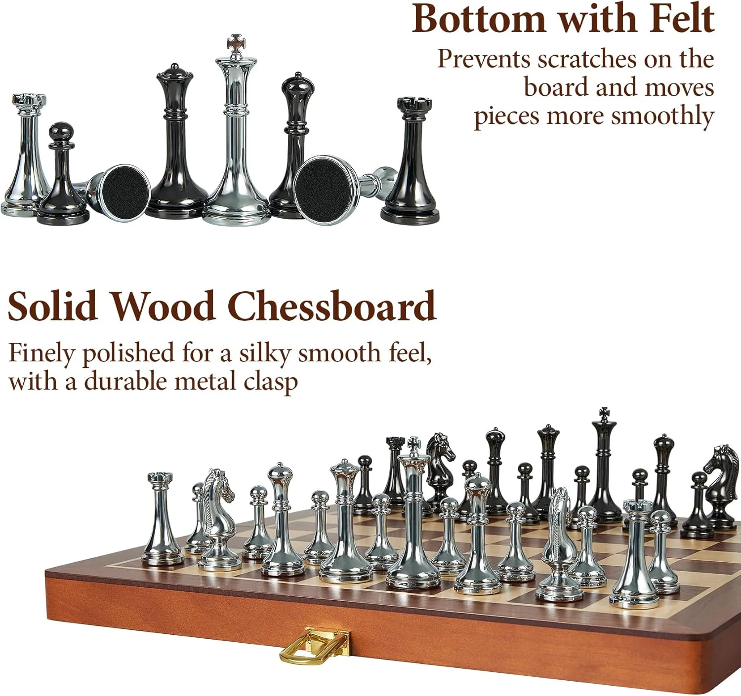 صفحه شطرنج فلزی برای بزرگسالان و کودکان - صفحه شطرنج تاشو چوبی 12 اینچی و مهره های فلزی، صفحه شطرنج قابل حمل مسافرتی - وزیرهای اضافی و شاه 2.5 اینچی، هدیه ایده آل برای علاقه مندان به شطرنج و مبتدیان