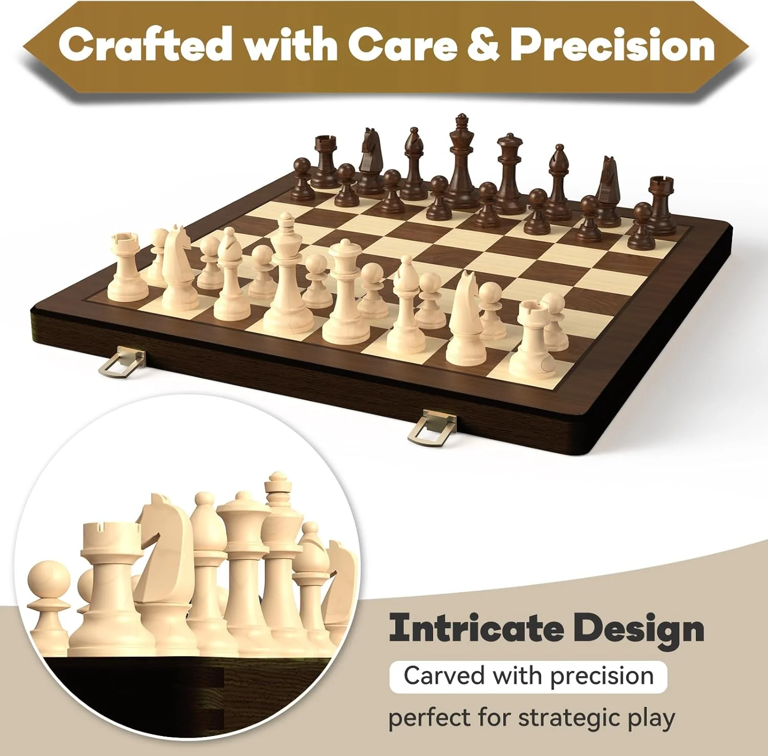 ست شطرنج و تخته نرد تاشو چوبی 38 سانتی‌متری، بازی تخته‌ای 2 در 1، مهره‌های شاه استانتون 7.6 سانتی‌متری، 2 مهره اضافی