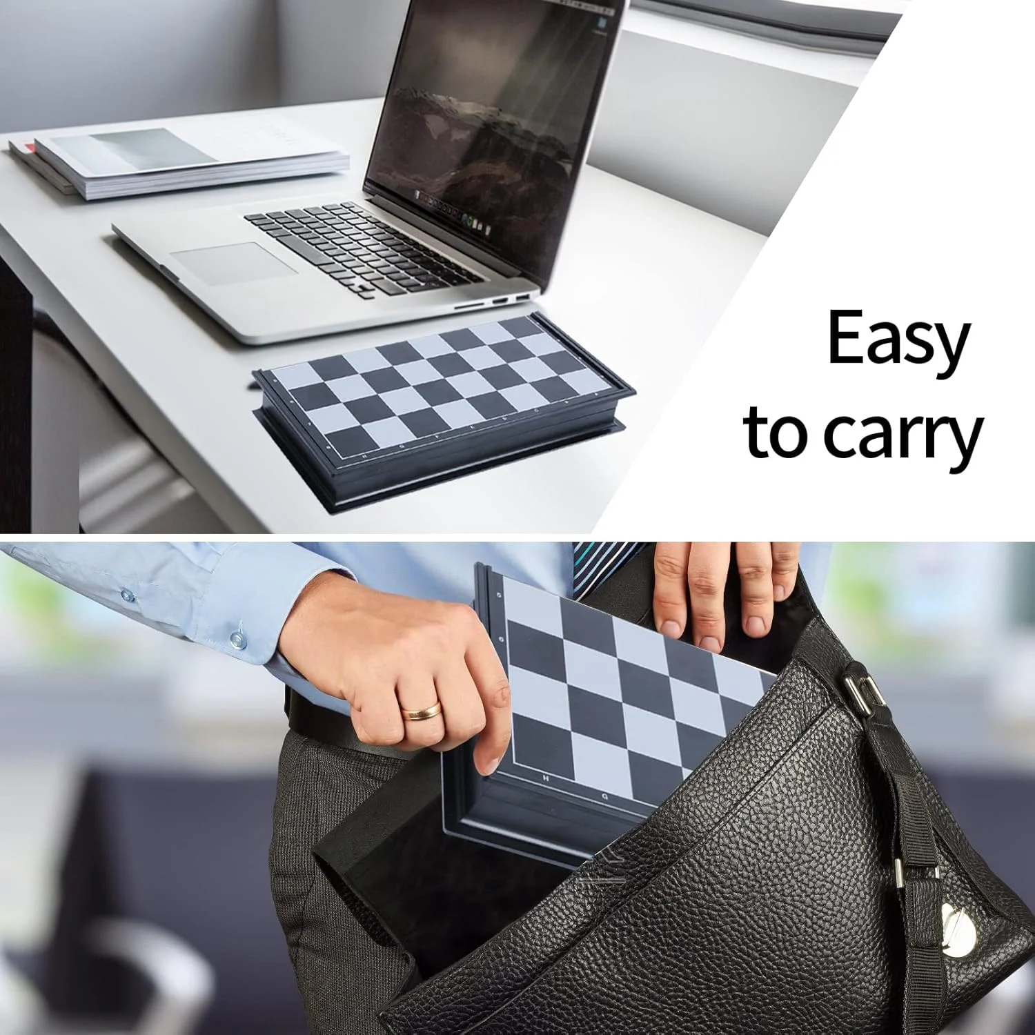 ست بازی شطرنج مغناطیسی 3 در 1، شطرنج / دوز / تخته نرد مسافرتی، صفحه شطرنج تاشو سیاه و سفید 31x31 سانتی متر مناسب کودکان، بزرگسالان و خانواده