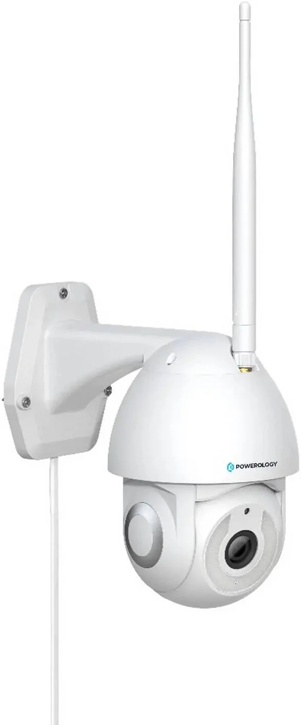 دوربین پیشرفته فضای باز پاورولوجی، چرخش عمودی و افقی 4G، ضد آب، IP65، سرویس ابری، کاهش نویز، سفید | PS4GWC360WH