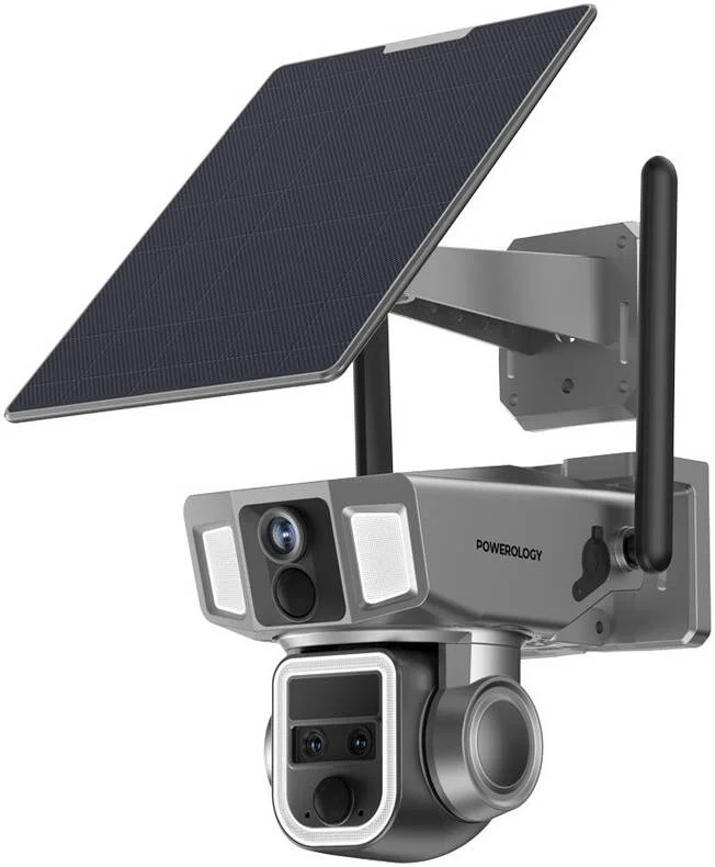 دوربین فضای باز پاورولوژی، 4G/WiFi، لنز دوگانه 360 درجه، ضد آب و گرد و غبار IP66، آلارم آژیر، ضبط دو منظره، صدا/میکروفون دو طرفه، زوم 10X، مشکی | PPBCHA69-BK