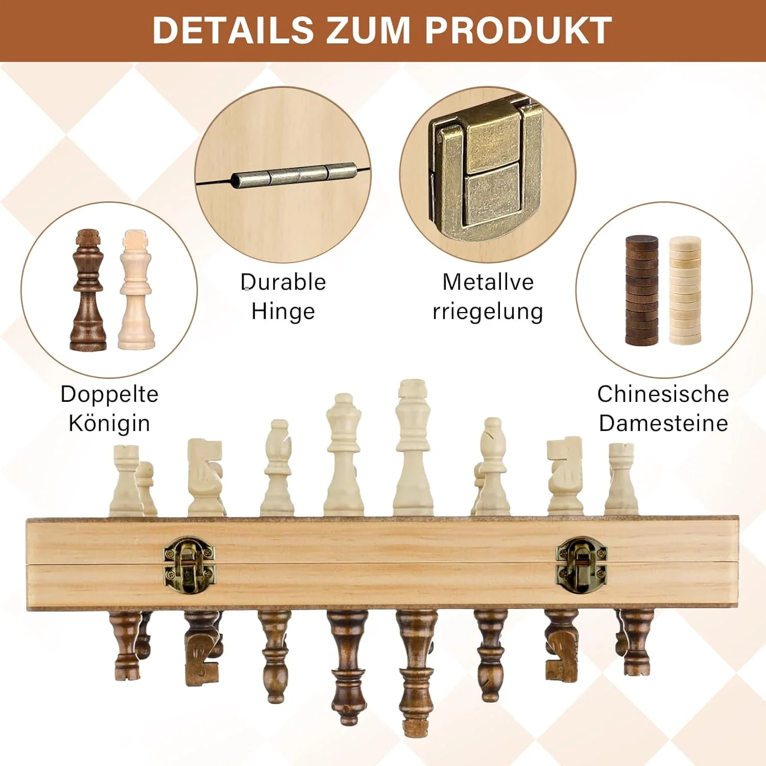 بازی شطرنج، صفحه شطرنج چوبی 2 در 1 قابل حمل، صفحه شطرنج تاشو مسافرتی، بازی شطرنج کودکان، ست مغناطیسی برای فعالیت های خانوادگی و مهمانی ها، 39 در 39 سانتی متر