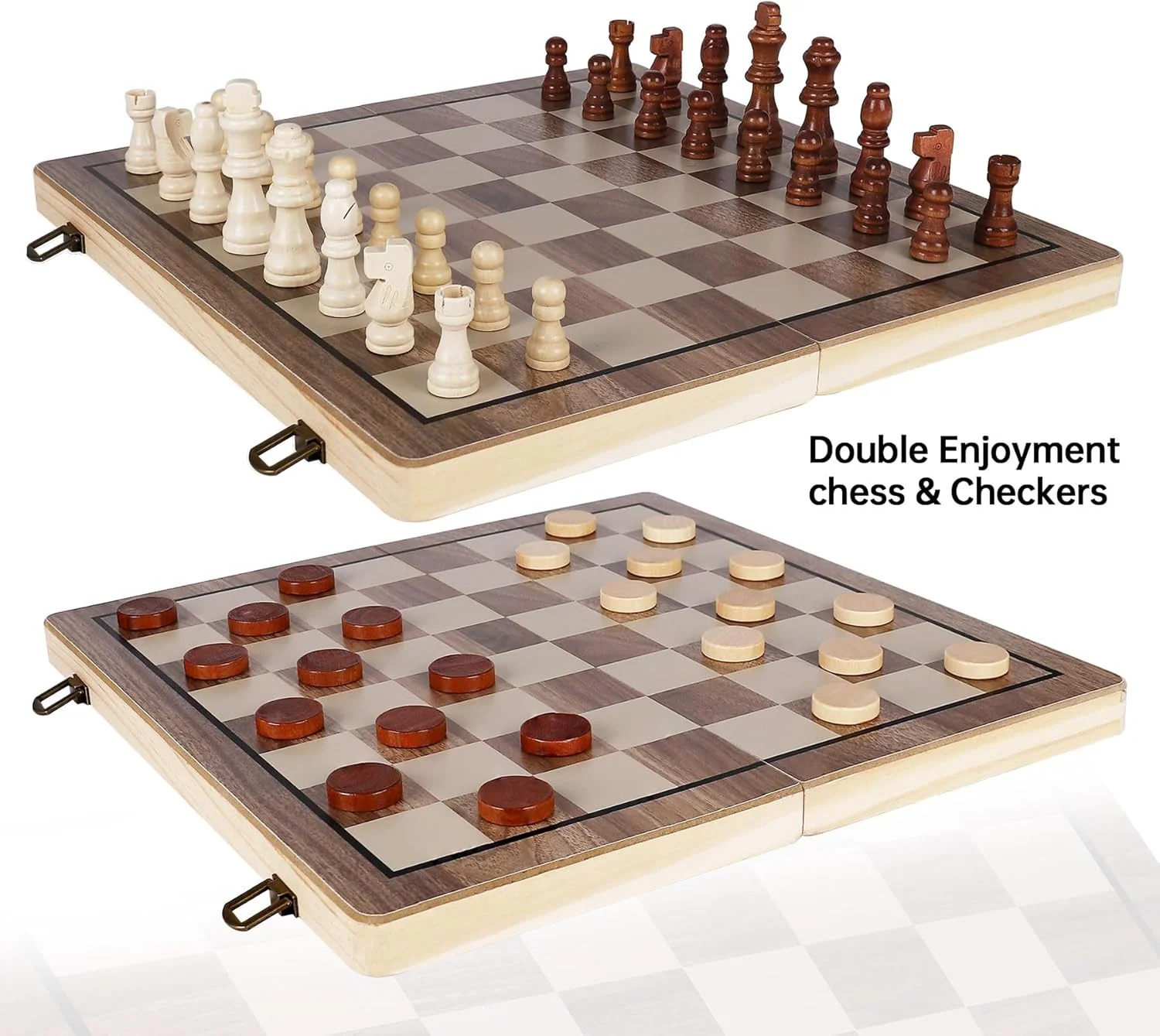 صفحه شطرنج چوبی ۱۵ اینچی، ست شطرنج و دوز با ۲ وزیر اضافی، صفحه شطرنج چوبی تاشو برای بزرگسالان و کودکان، بازی شطرنج دستی قابل حمل برای هدیه مسافرتی خانوادگی