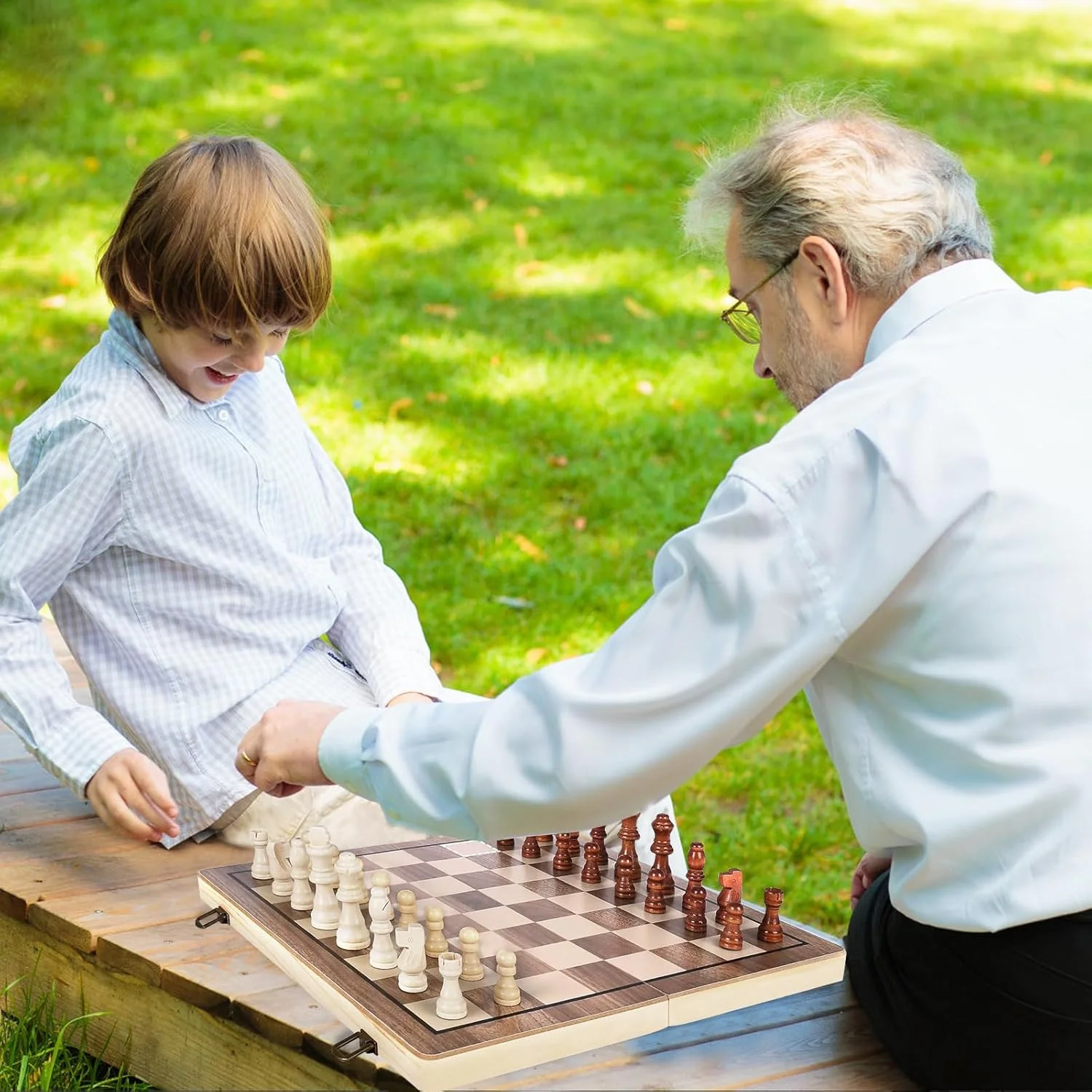 بازی شطرنج، صفحه شطرنج چوبی 2 در 1 قابل حمل، صفحه شطرنج تاشو مسافرتی، بازی شطرنج کودکان، ست مغناطیسی برای فعالیت های خانوادگی و مهمانی ها، 39 در 39 سانتی متر