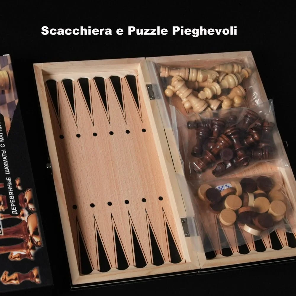 صفحه شطرنج چوبی، صفحه شطرنج تاشو 3 در 1، ست شطرنج مغناطیسی، هدیه برای کودکان و بزرگسالان، 29 در 29 سانتی متر