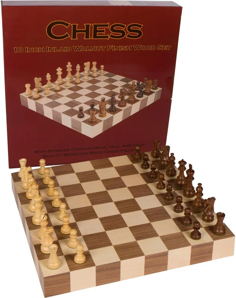 بهترین صفحه شطرنج مسابقات آتنا با صفحه چوبی منبت کاری شده و مهره های چوبی سنگین - 18 اینچ