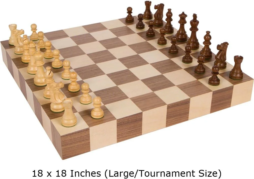 بهترین صفحه شطرنج مسابقات آتنا با صفحه چوبی منبت کاری شده و مهره های چوبی سنگین - 18 اینچ