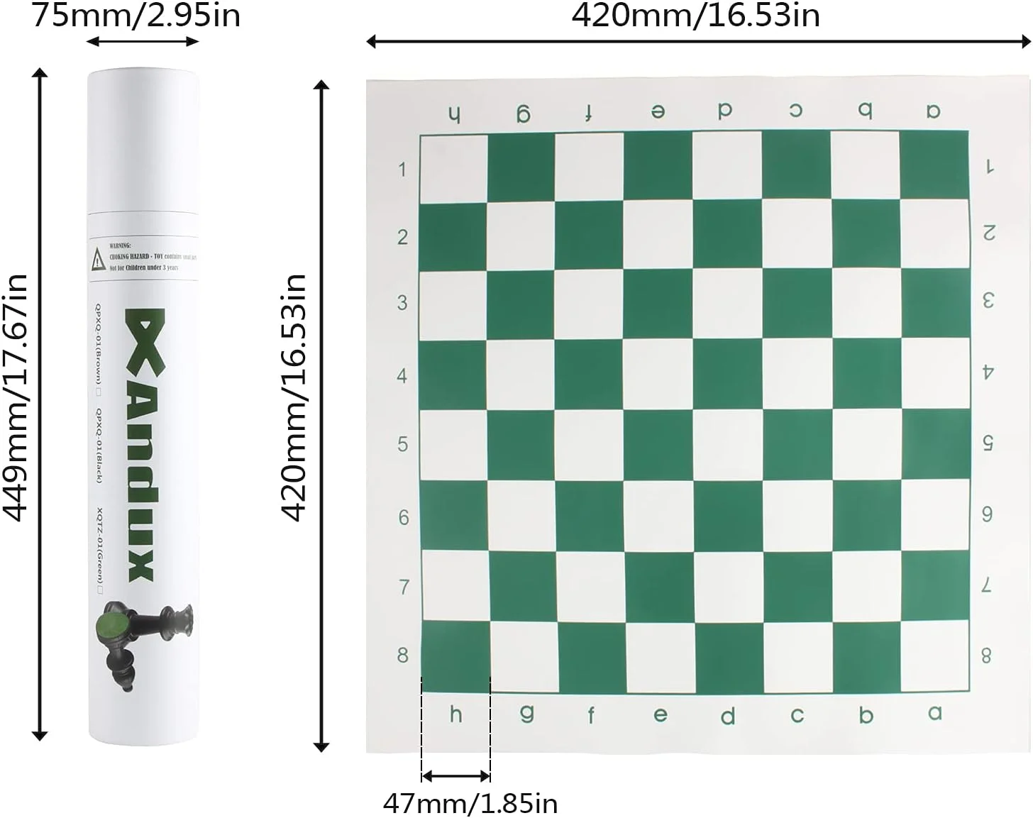 مجموعه بازی شطرنج اندوکس، مهره های شطرنج و صفحه رول شونده XQTZ-01 (سبز، 42x42 سانتی متر) مجموعه بازی شطرنج اندوکس، مهره های شطرنج و صفحه رول شونده XQTZ-01 (سبز، 42x42 سانتی متر)