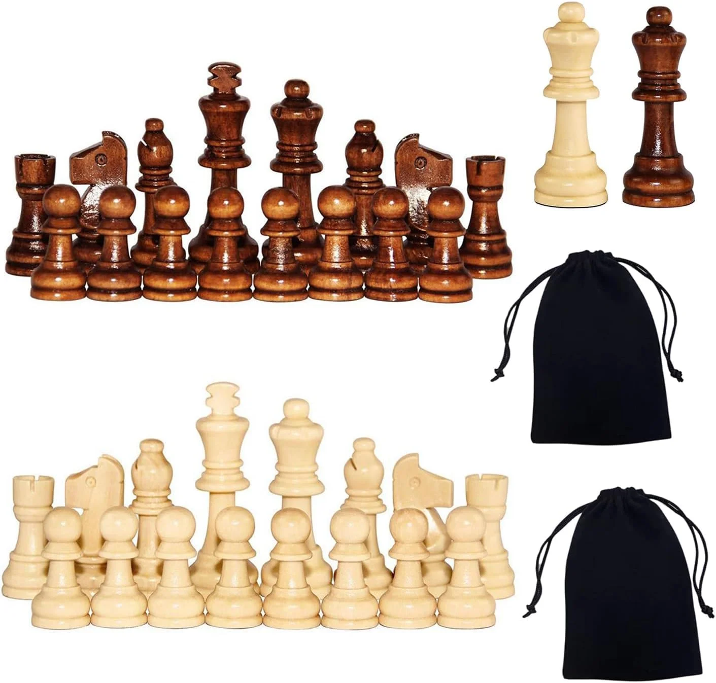 مهره های شطرنج، مهره های بازی شطرنج با ارتفاع 3 اینچ، جایگزینی مهره های گم شده، شامل کیف نگهداری (مهره های شطرنج)