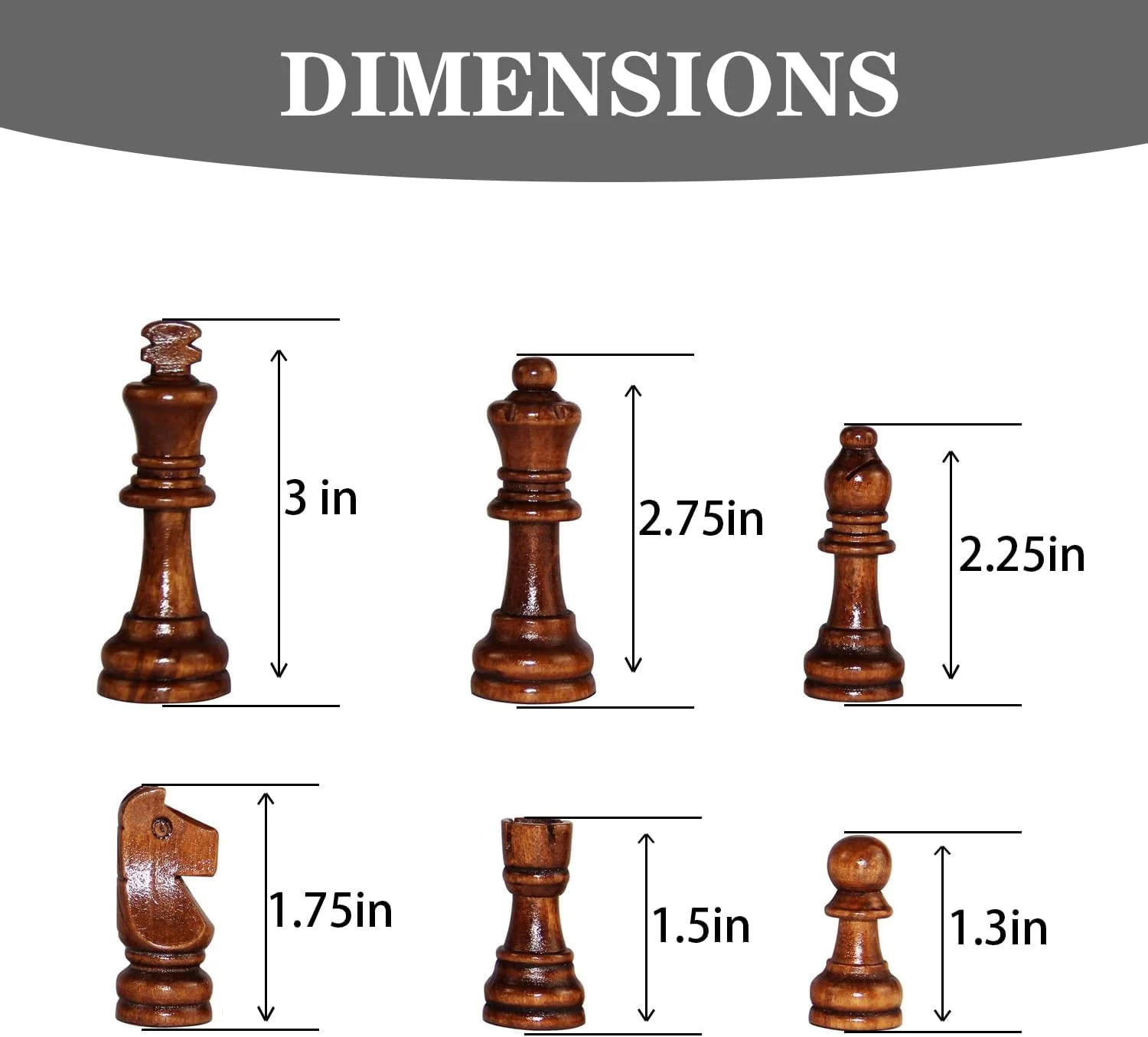 مهره های شطرنج، مهره های بازی شطرنج با ارتفاع 3 اینچ، جایگزینی مهره های گم شده، شامل کیف نگهداری (مهره های شطرنج)