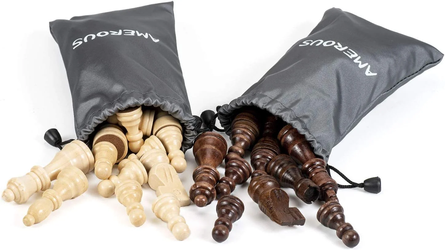 مهره های شطرنج چوبی مغناطیسی AMEROUS، مهره های شطرنج چوبی استاونتون مناسب مسابقات، مهره های بازی شطرنج با ارتفاع 3.03 اینچ به همراه 2 کیف نگهداری، جایگزین مهره های گم شده