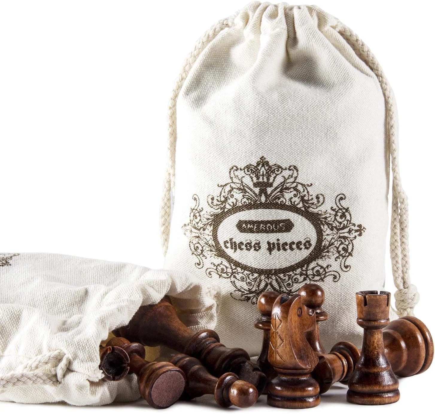 مهره‌های شطرنج چوبی AMEROUS، مهره‌های شطرنج چوبی استانتون مسابقاتی با شاه 3.5 اینچی، مهره‌های بازی شطرنج برای بازی تخته‌ای شطرنج، جایگزینی مهره‌های گم شده (شامل 2 کیف نگهداری)