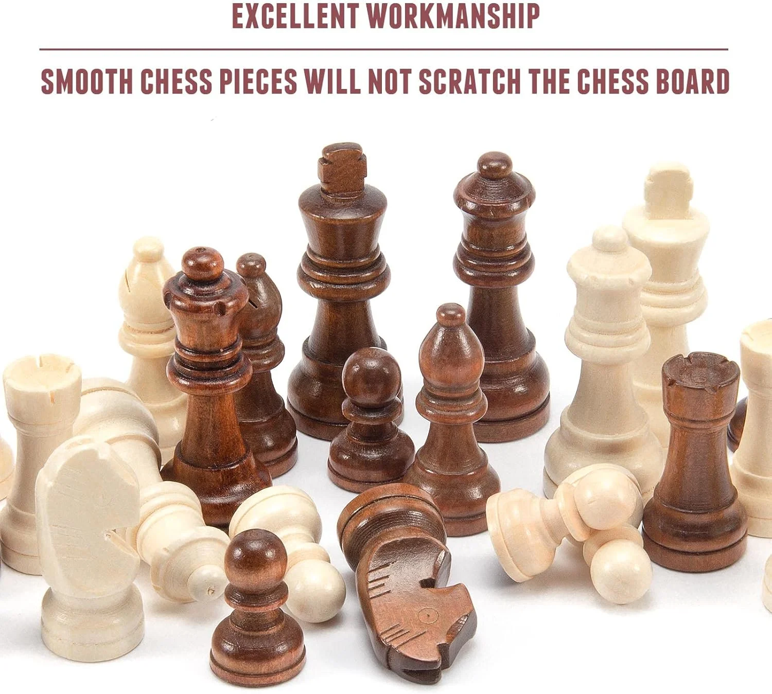 مهره‌های شطرنج چوبی AMEROUS (فقط مهره) با ۲ وزیر اضافی / شاه ۳.۰ اینچی / کیف نگهداری / دستورالعمل شطرنج / مهره شطرنج برای صفحه شطرنج / جایگزینی مهره‌های گم شده (بدون صفحه)