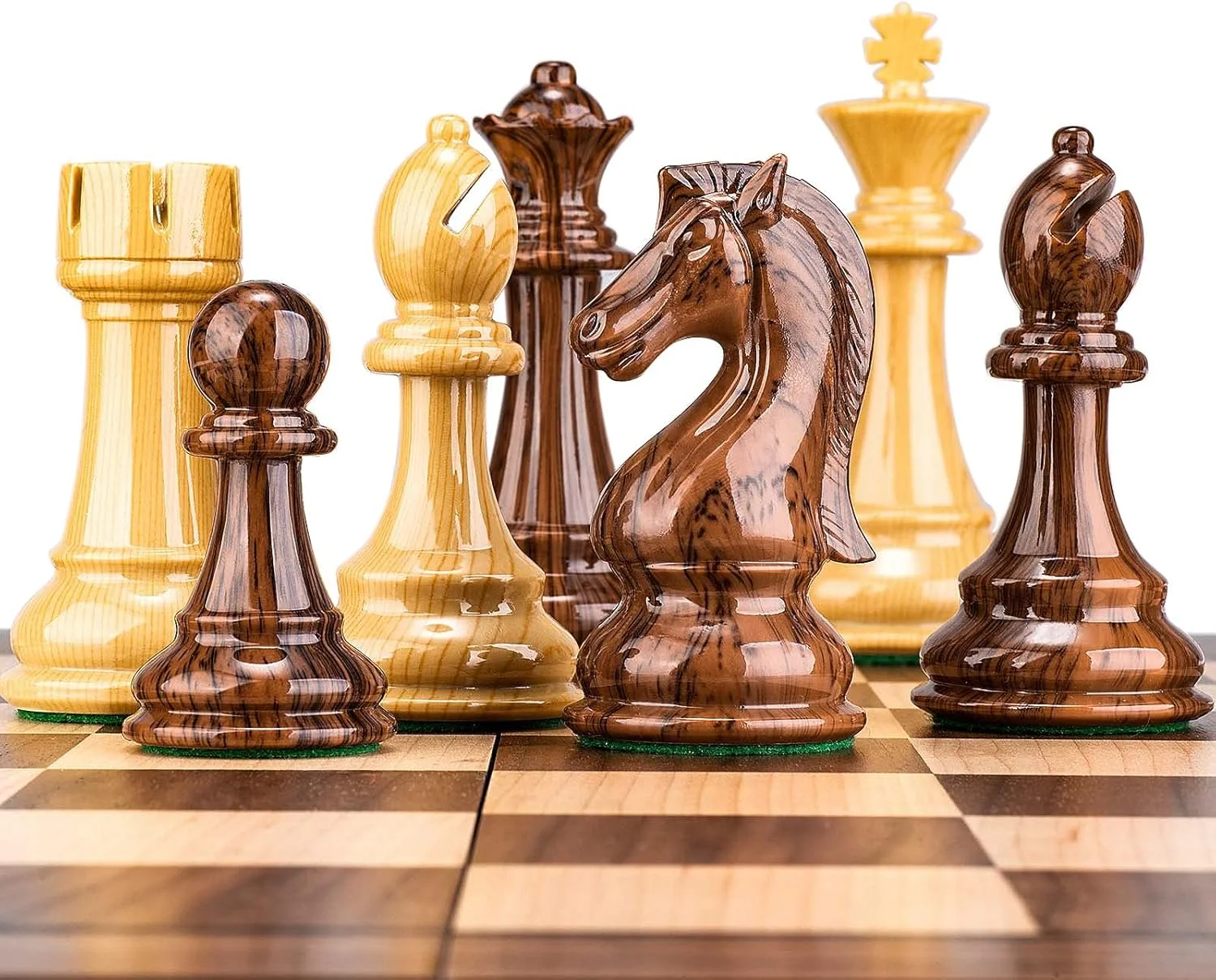 مهره‌های شطرنج سنگین پلیمری AMEROUS - شاه 4.2 اینچی، 2 وزیر اضافی - مناسب برای هدیه، صفحه شطرنج استاندارد مسابقات برای صفحه شطرنج یا جایگزینی قطعات