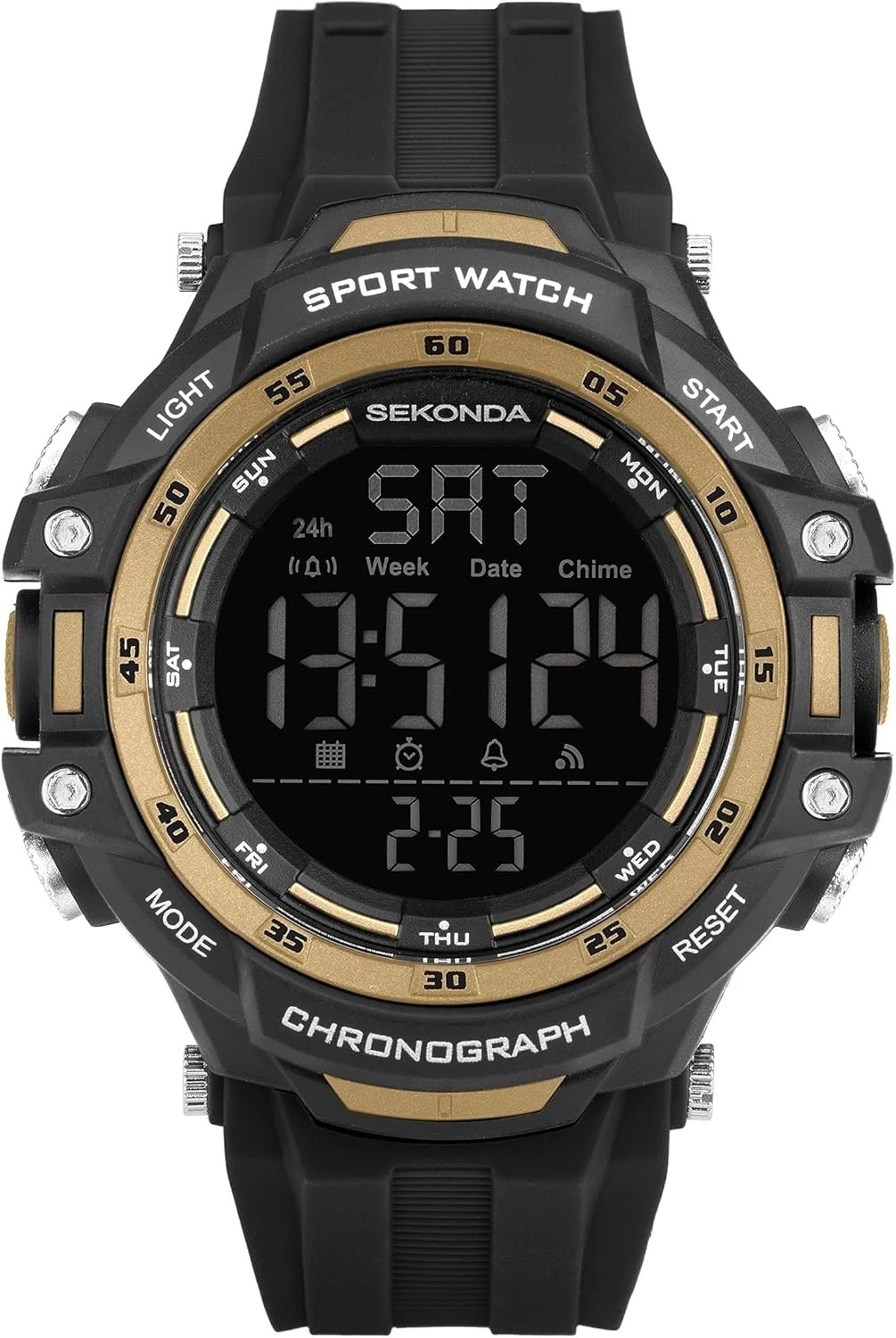 ساعت مچی دیجیتال مردانه سکوندا Crossfell با صفحه نمایش LCD مشکی 53 میلی متری، تقویم دیجیتال 100 ساله و بند پلاستیکی مشکی مدل 30162