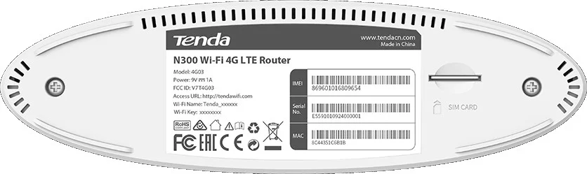 روتر وای فای 3G/4G LTE N300 تندا مدل 4G03، کنترل والدین، اتصال تا 32 دستگاه، سرعت وای فای 300 مگابیت بر ثانیه در فرکانس 2.4 گیگاهرتز، پشتیبانی از استاندارد 802.11b/g/n، تک بانده | 4G03