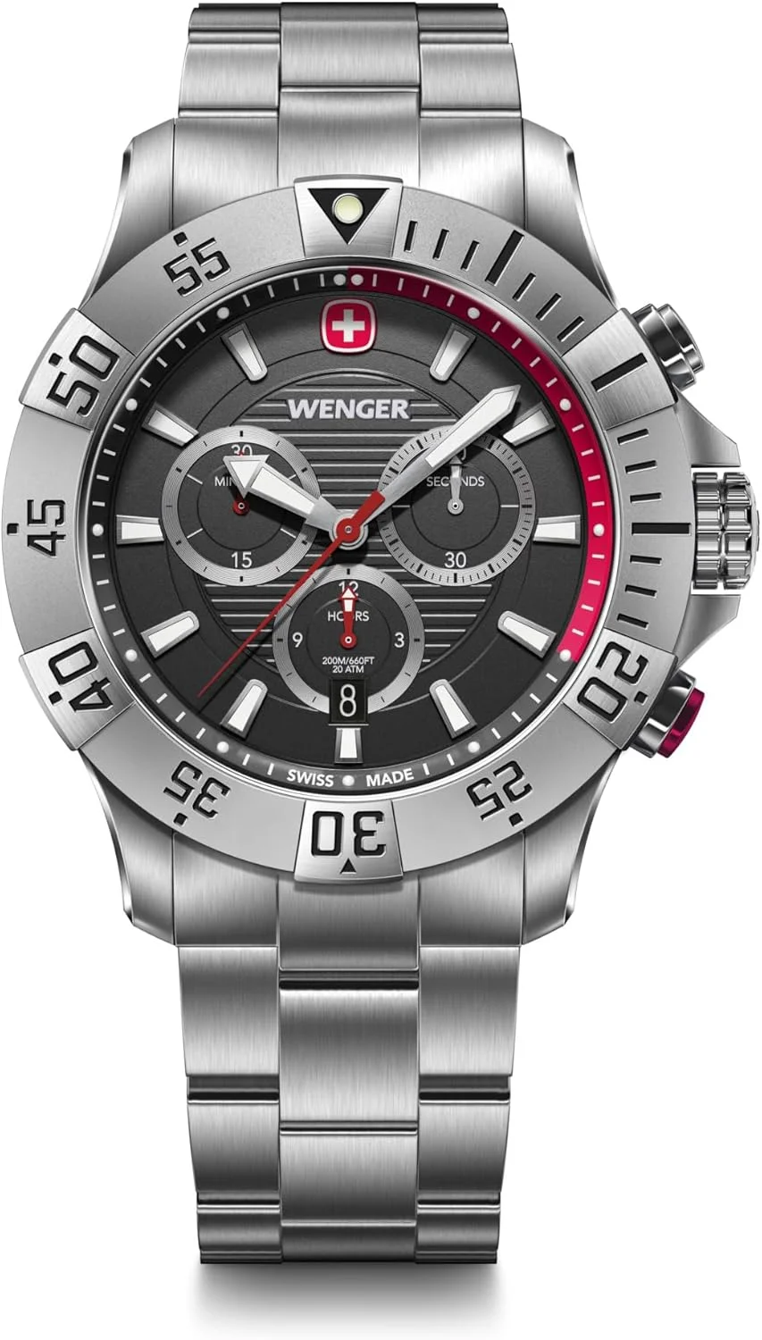 ساعت مچی مردانه WENGER Seaforce 01.0643.122 آنالوگ کوارتز کرنوگراف قطر 43 میلی متر ساخت سوئیس ضد آب تا 200 متر بند سیلیکونی
