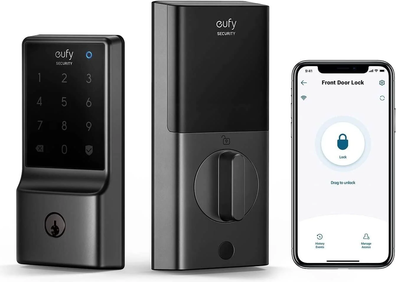 قفل هوشمند Eufy مدل C234، قفل درب بدون کلید 5 در 1، قفل زبانه دار وای فای داخلی، قفل درب هوشمند، بدون نیاز به پل ارتباطی، نصب آسان، صفحه کلید لمسی، کنترل از راه دور با برنامه، دارای گواهینامه BHMA | T8502111