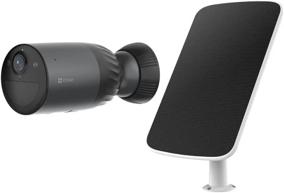 کیت دوربین هوشمند باتری دار Ezviz BC1c 4K، رزولوشن 4K، حالت ویدیویی همیشه روشن، پشتیبانی از شبکه Wi-Fi 6، فشرده سازی ویدیویی H.265، مکالمه دو طرفه، دید در شب رنگی، پنل شارژ خورشیدی-F، سیاه/سفید | CS-BC1c-R100-2F8WFL