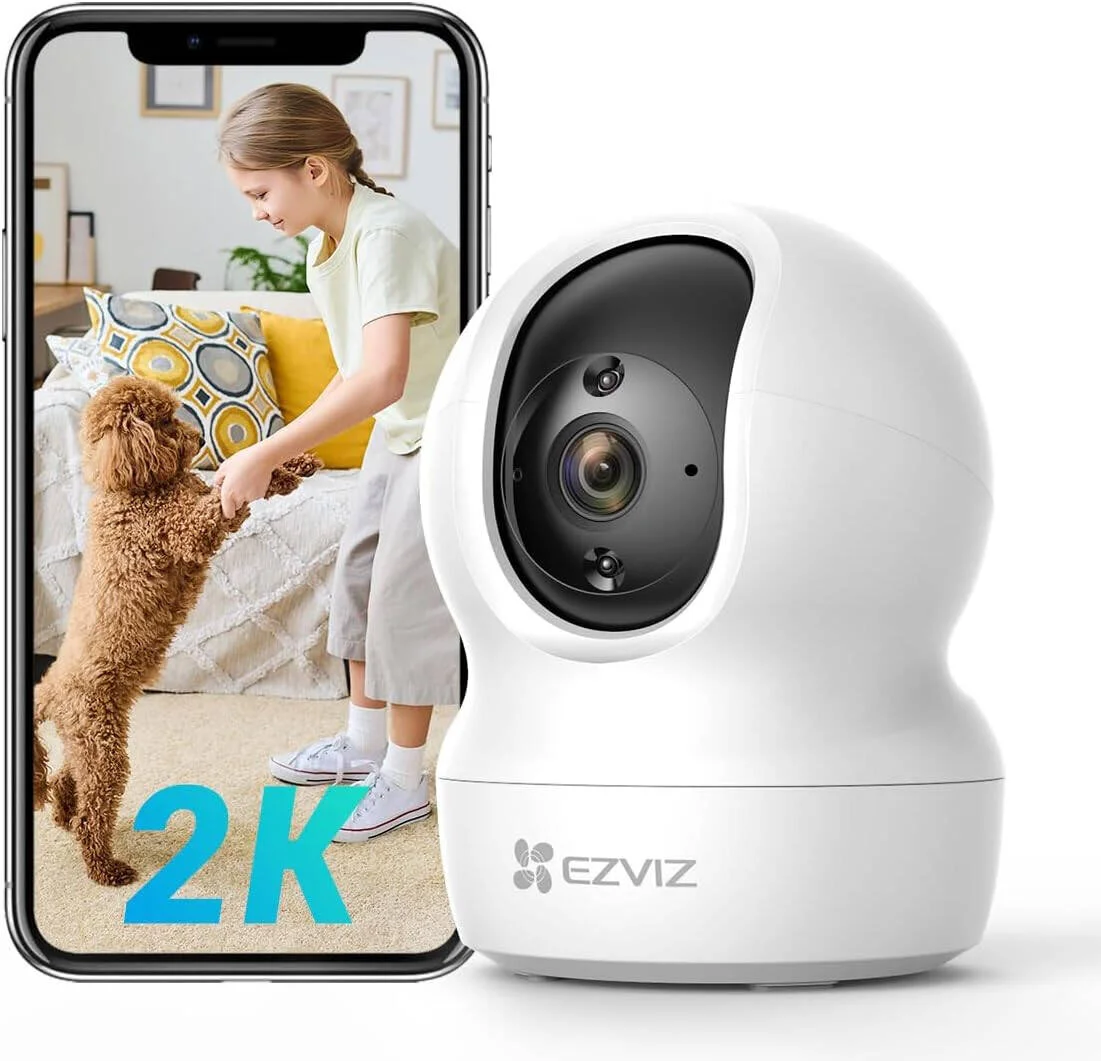 دوربین امنیتی Ezviz CP1 3MP، رزولوشن 2K 3MP، فناوری ویدیویی H.265، دید در شب هوشمند، چرخش و شیب موتوری برای پوشش بصری 360 درجه، تشخیص حرکت، Wi-Fi 2.4GHz، سفید | CP1 3MP