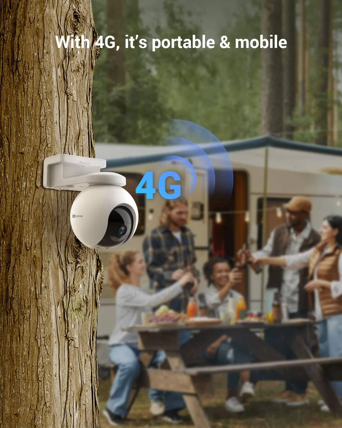 دوربین امنیتی چرخشی 4G Ezviz CS-EB8، سنسور CMOS اسکن پیشرونده 3 مگاپیکسلی 1/2.8 اینچی، چرخش 340 درجه، شیب 65 درجه، 3D DNR، فاصله دید در شب IR 15 متری، با پنل خورشیدی Type-C، سفید | EB8/SP4G