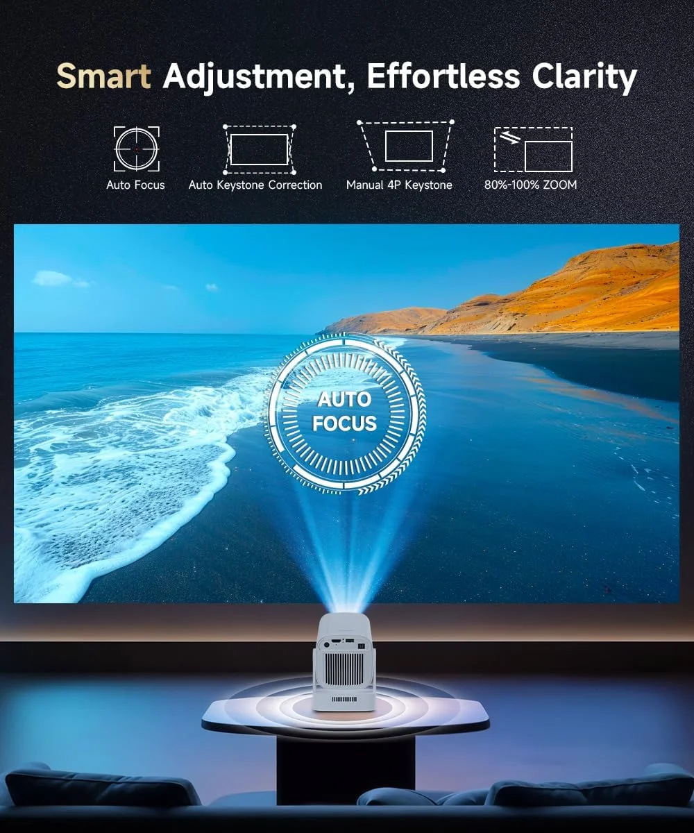 پروژکتور Magcubic با پشتیبانی از 4K، پروژکتور کوچک قابل حمل با WiFi و بلوتوث، پروژکتور هوشمند با فوکوس خودکار و برنامه های داخلی، کنترل صوتی، پروژکتور فیلم فضای باز