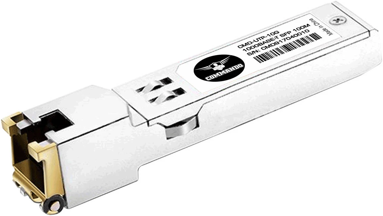 ماژول فرستنده و گیرنده COMMANDO 10G RJ-45 Cat 6a/7، لایتنینگ مسی 1000 Base-T SFP، استاندارد، قابل تعویض در حین کار، نرخ انتقال داده 1.25 گیگابیت بر ثانیه، برای فیبر تک حالته / چند حالته، فاصله 30 متر | CMD-UTP-10G