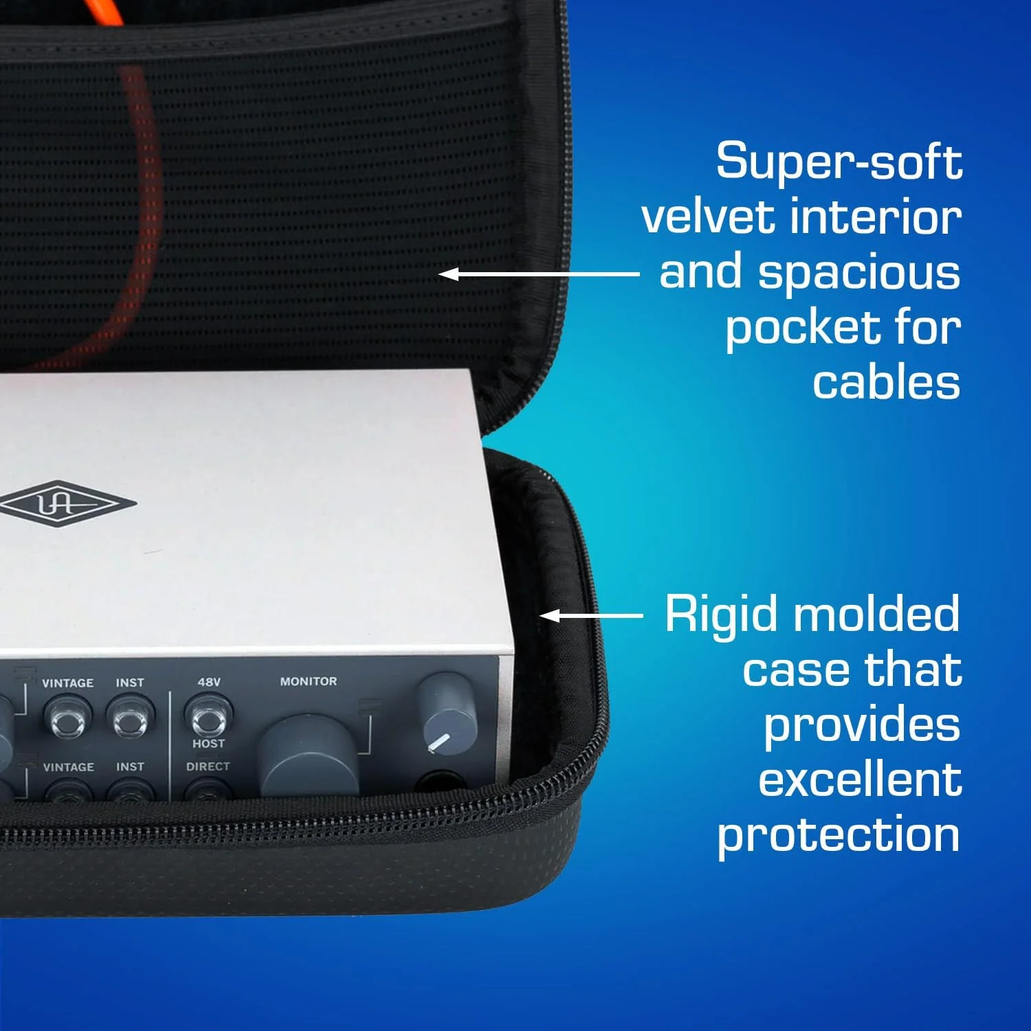 کیف حمل Analog Cases مدل Glide برای کارت صداهای Focusrite Scarlett 4i4 / Universal Audio Arrow و کارت صداهای مشابه (کیف حمل ساخته شده از EVA/Nylon بادوام و قالب‌گیری شده، دسته لاستیکی مقاوم)، مشکی