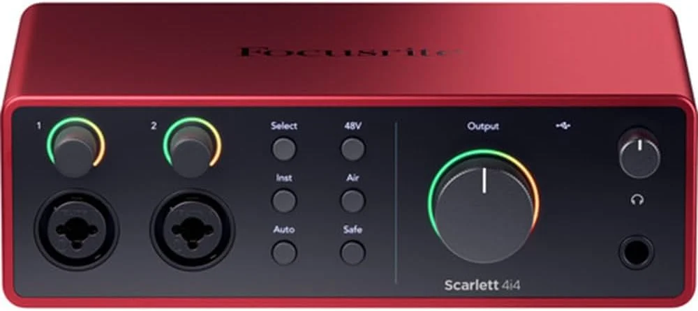 کارت صدای فوکوسرایت Scarlett 4i4 USB-C (نسل 4) به همراه هدفون مانیتورینگ استودیویی Polsen HPC-A30، پاپ فیلتر و 2 عدد کابل XLR