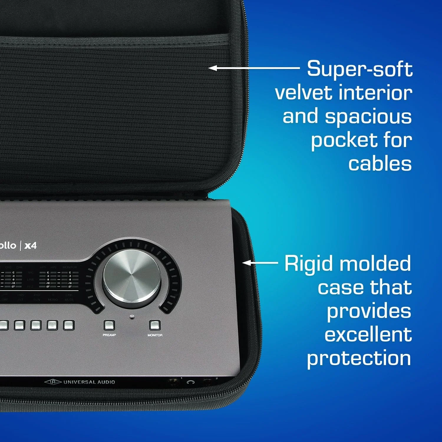 کیف حمل Analog Cases PULSE برای کارت صداهای Focusrite Scarlett 8i8 / UA Apollo x4 یا مشابه (ساخته شده از EVA/Nylon بادوام و قالب‌گیری شده، دسته قالب‌گیری شده)، مشکی