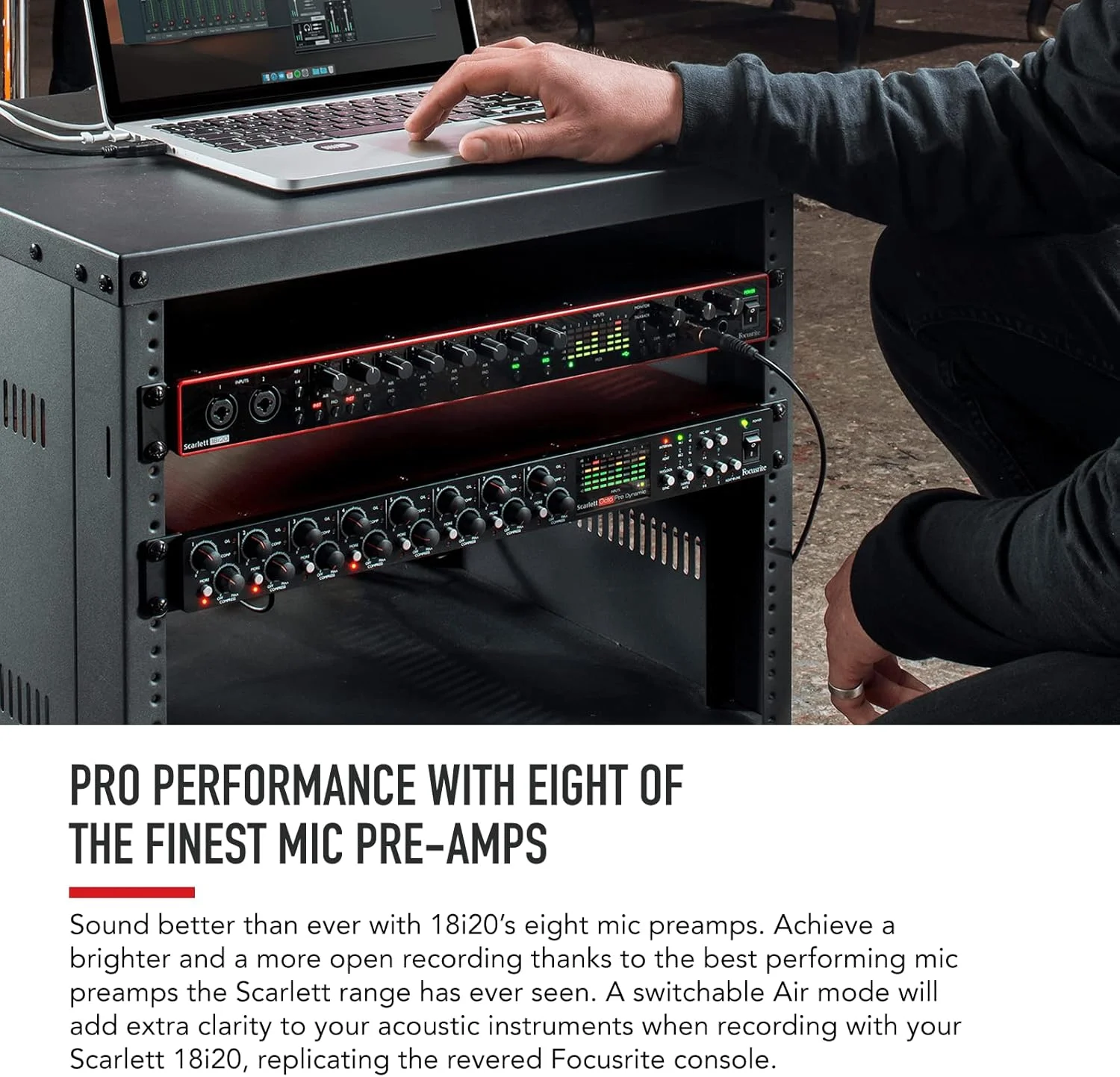 کارت صدای USB فوکوسرایت Scarlett 18I20 (نسل سوم) به همراه Pro Tools First، مدل: Ams-Scarlett-18I20-3G، مشکی